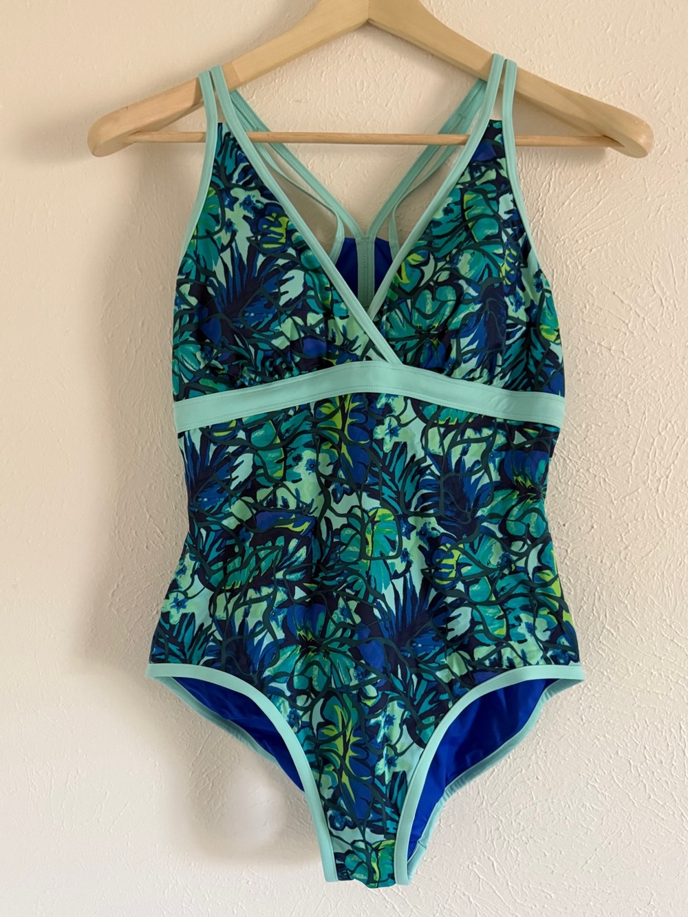 Vintage 90s L.L. Bean UPF 50+ Blue Floral One Piece Swimsuit Women 12